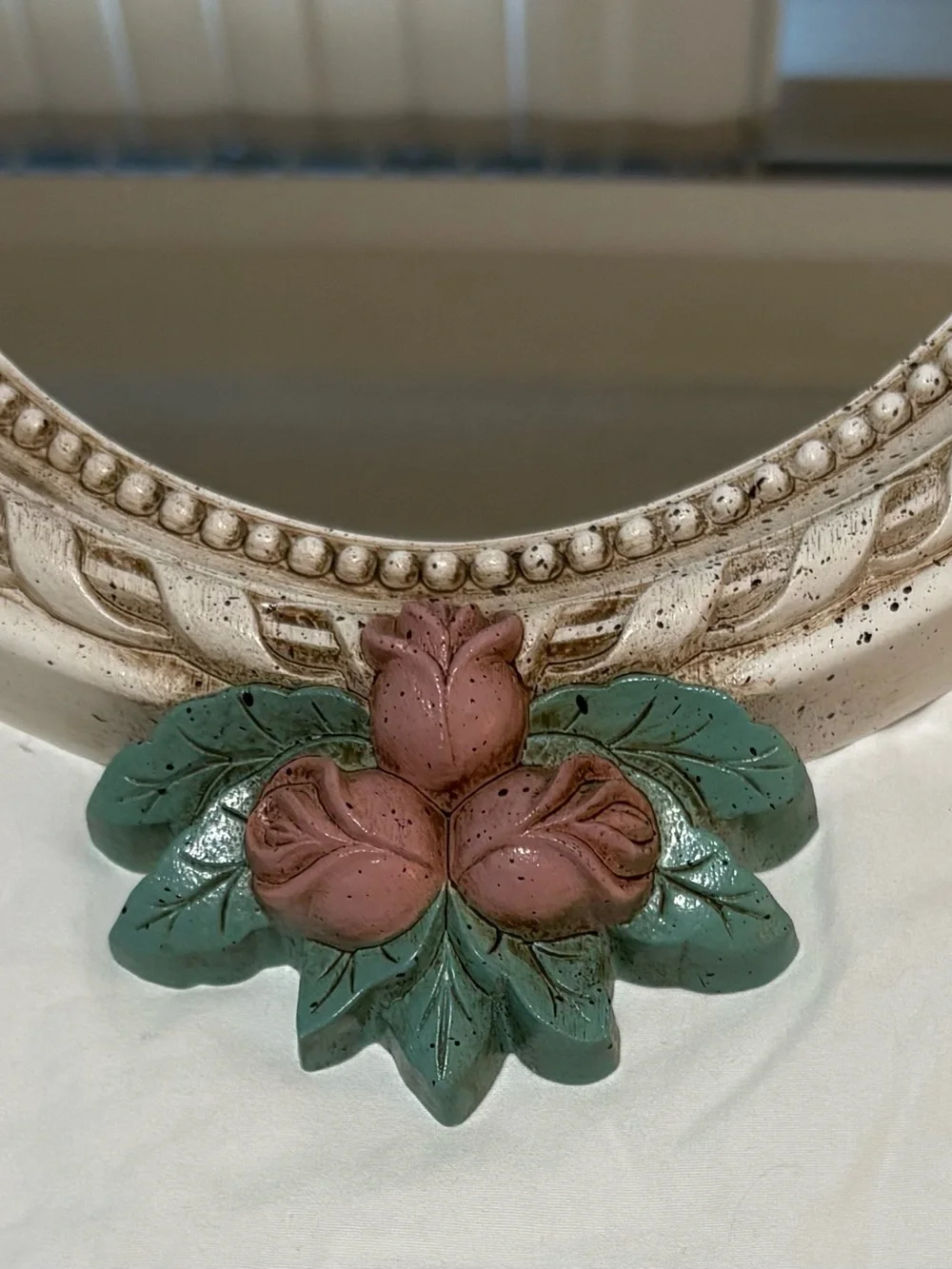 Vintage Burwood Bows & Roses Resin Oval Wall Mirror & Shelf Set
